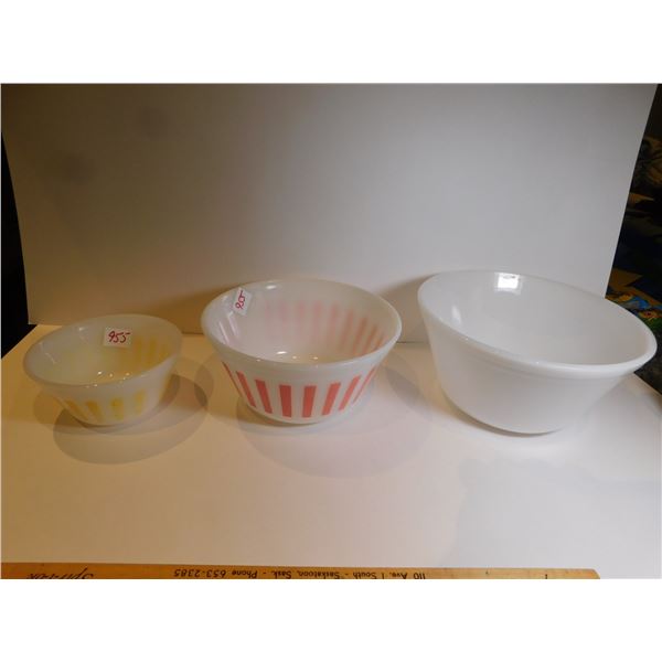 FEDERAL GLASS RED, YELLOW AND NO STRIPE SERVING BOWLS