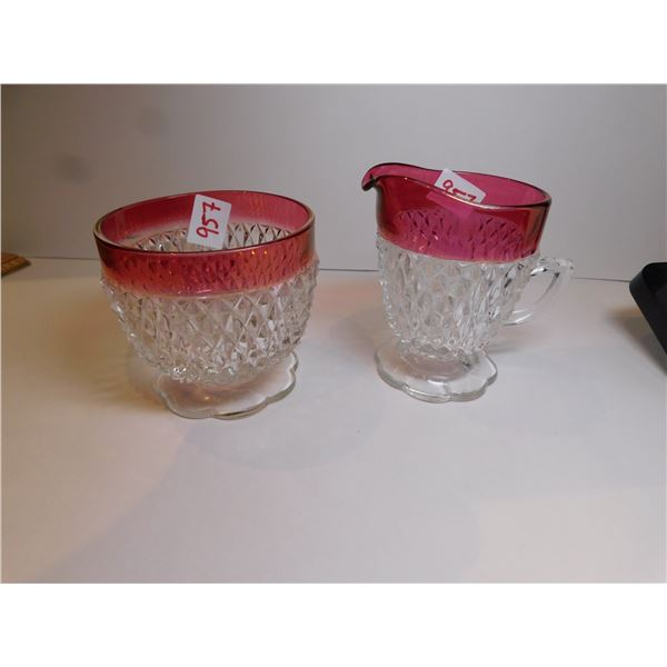 DIAMOND POINT RUBY CREAM AND SUGAR