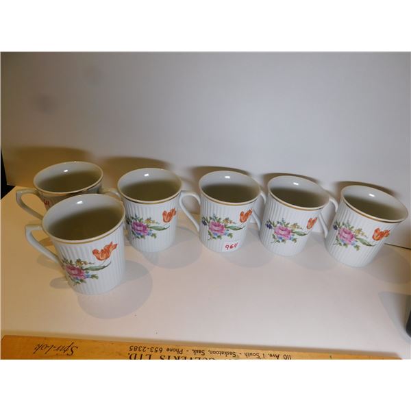 6-EAST GERMAN FLORAL COFFEE MUGS