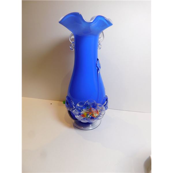 BLUE ART GLASS VASE 7 ½ “TALL