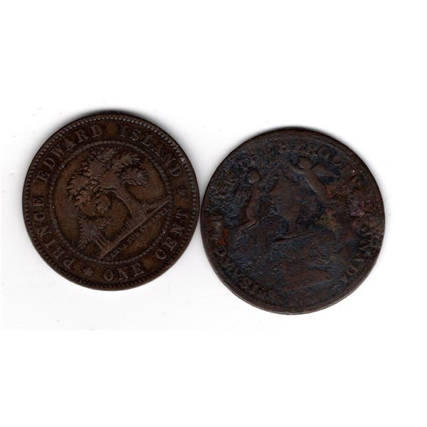 1871 PEI ONE CENT ONE YEAR TYPE AND WORN BROCK COLONIAL TOKEN