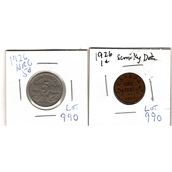 1926 ONE CENT AND FIVE CENT SEMIKEY DATES