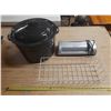 Image 1 : Collection of household items, including a large black cooking pot with a lid, a silver laminator, a