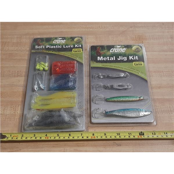 Set of fishing lures consisting of a soft plastic lure kit and a metal jig kit from the brand Crane 