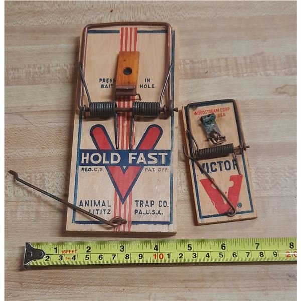 Vintage Victor "Hold Fast" animal traps.
