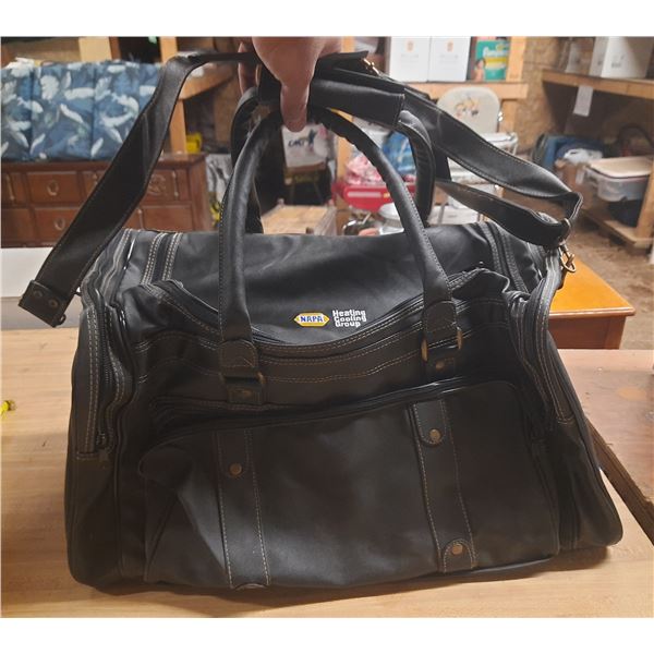 Branded black duffel bag featuring a NAPA Heating Cooling Group logo.