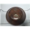 Image 6 : Vintage walnut wood salad bowl set with a metal wire stand, accompanying nutcrackers, and serving pi
