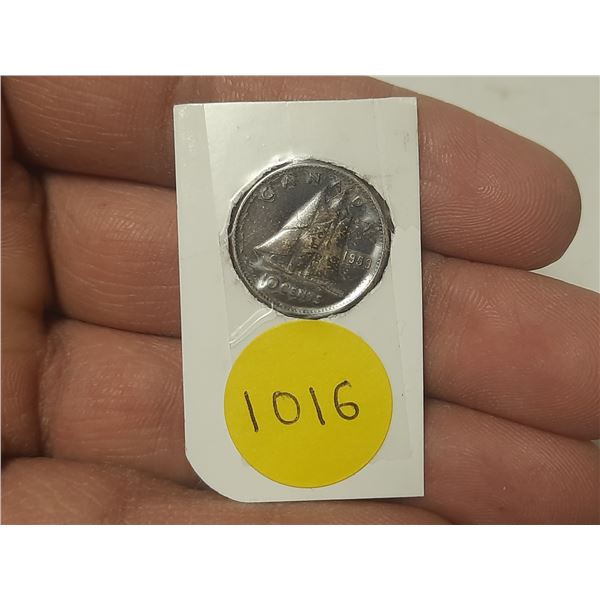 1953 Canada Silver 10 Cents.