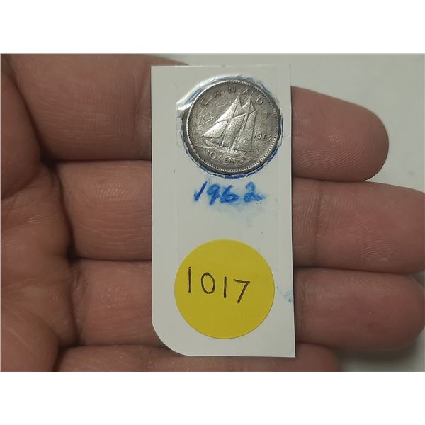 1962 Canada Silver 10 Cents.