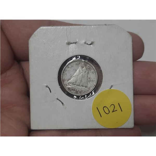1947 Canada Silver 10 Cents.