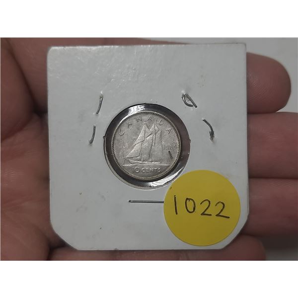 1959 Canada Silver 10 Cents.
