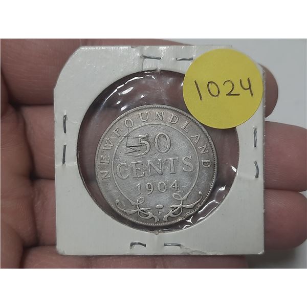1904 New Foundland 50 Cents Coin.