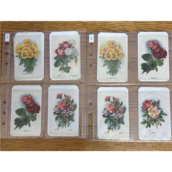 8 Antique Tobacco Silks Featuring Flower Design.