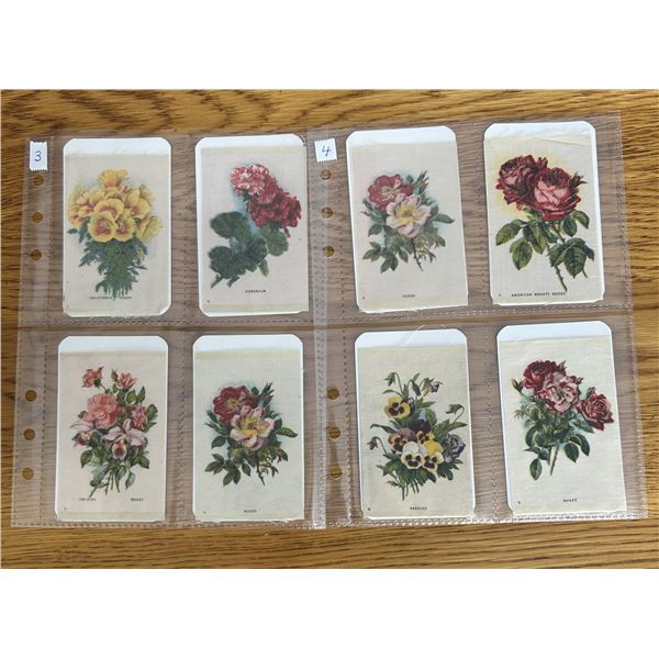 8 Antique Tobacco Silks Featuring Flower Design.
