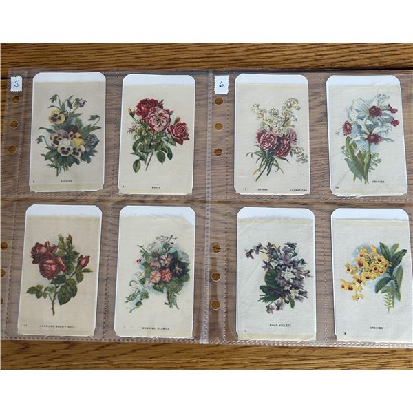 8 Antique Tobacco Silks Featuring Flower Design.