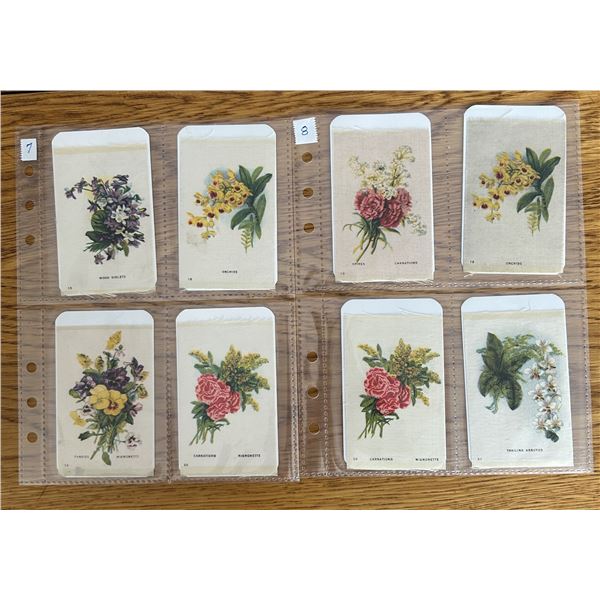 8 Antique Tobacco Silks Featuring Flower Design.
