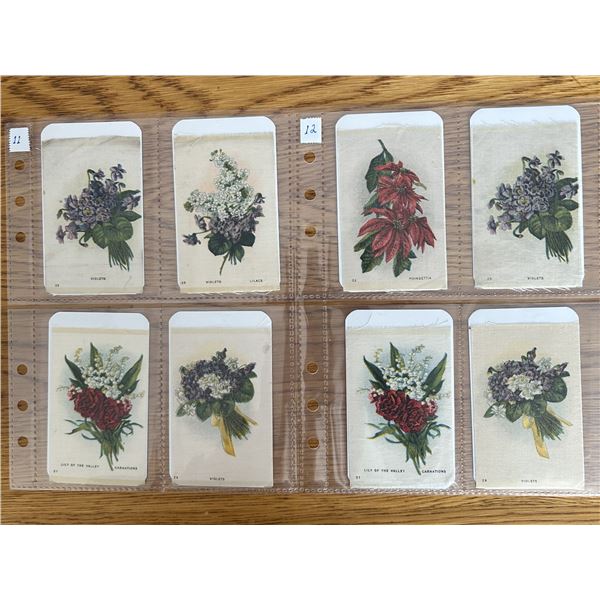 8 Antique Tobacco Silks Featuring Flower Design.
