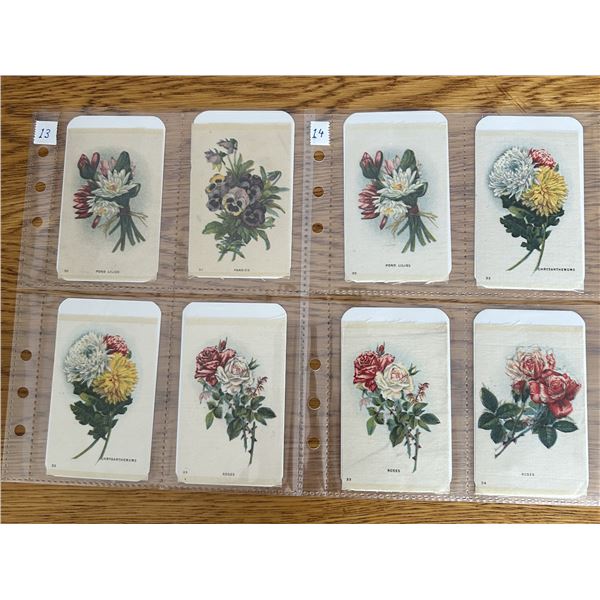 8 Antique Tobacco Silks Featuring Flower Design.