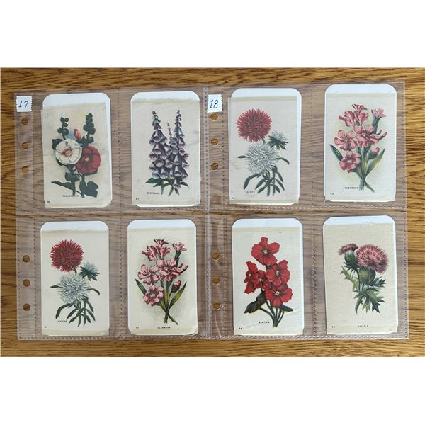 8 Antique Tobacco Silks Featuring Flower Design.