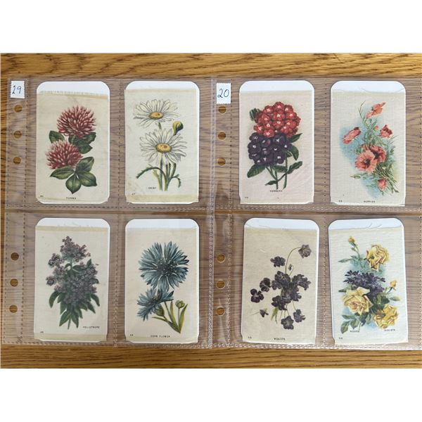 8 Antique Tobacco Silks Featuring Flower Design.