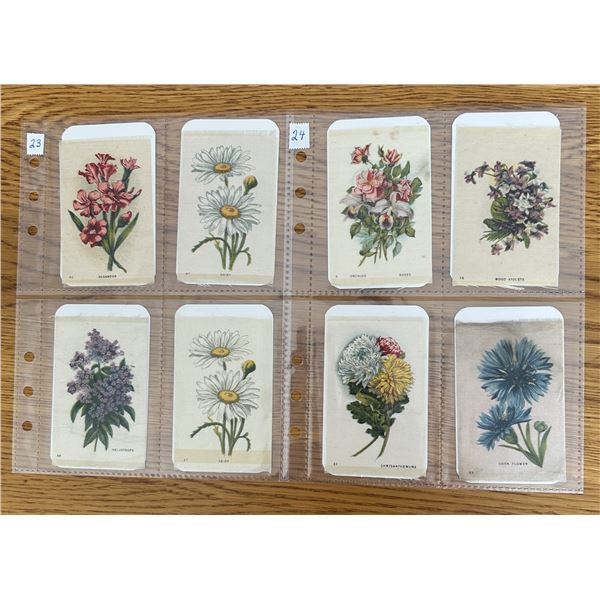 8 Antique Tobacco Silks Featuring Flower Design.