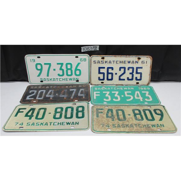 6 Different 1960's & 1970's Saskatchewan License Plates