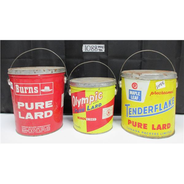 3 Different Lardpails with lids