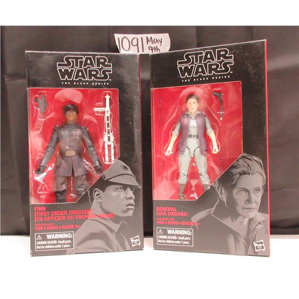 2 Different  Starwars figures Finn and General Leia Organa (original package