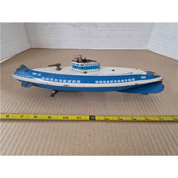 Vintage tin submarine- wind up tiy- 12"L