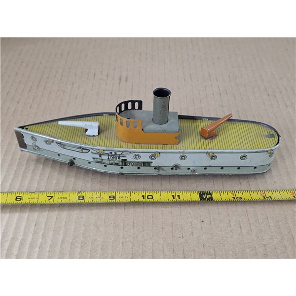 Vintage tin toy battle ship- 9"L