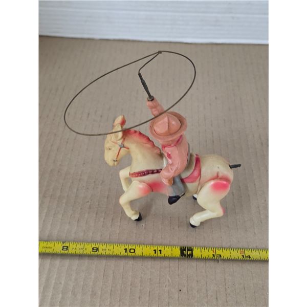 Vintage plastic wind up coboy and horse toy- 4"L
