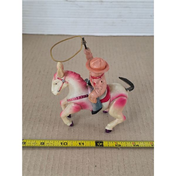 Vintage plastic wind up coboy and horse toy- 4"L