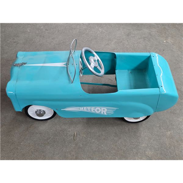 Vintage blue metoer pedal car- 36" by 14" by 15"H