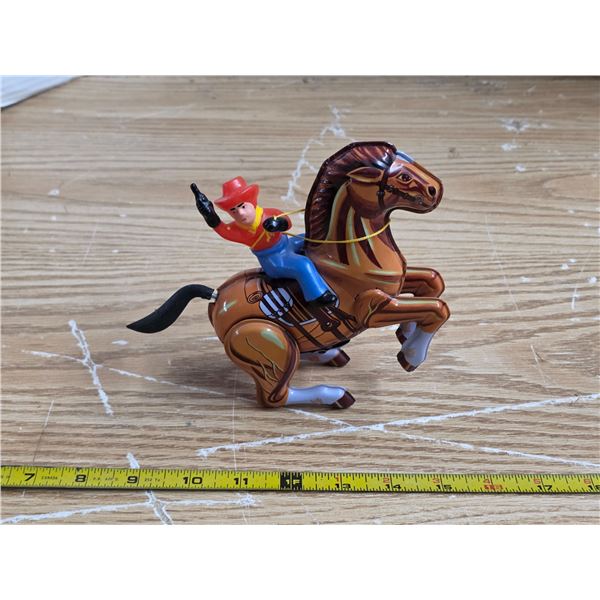 Wind up horse and cowboy toy- MTU - made in korea- 6"L