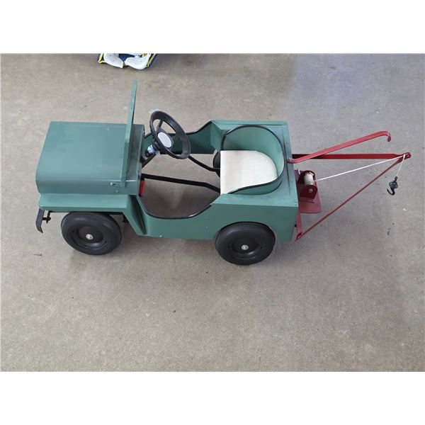 Jeep pedal car- with tow cable and winch- 46" by 16" by 18"H