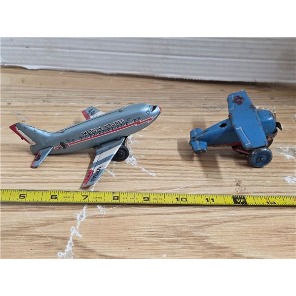 2 tin friction toy air planes- 4"L