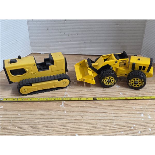 2 metal tonka construction vehicles- loader and bull dozer