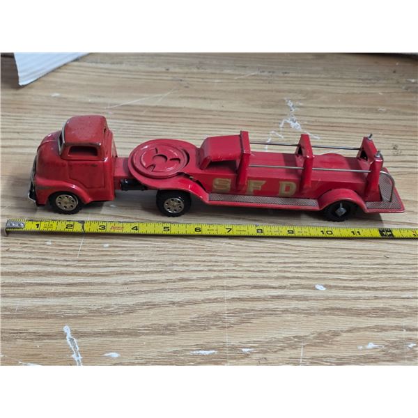 Vintage friction toy fire truck- S.F.D- 12"L