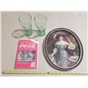 Image 1 : Lot of Coca Cola Items - Price Guide, Green Glasses, Tray.