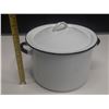 Image 1 : Vintage White and Black Enamelware Stock Pot.