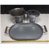 Image 1 : Wood Handles Tray and Two Pots.
