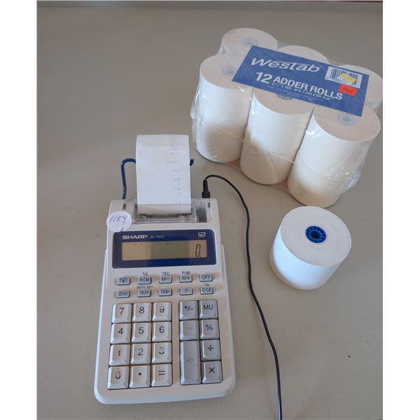 Sharp Adding Machine with Package of Roll Paper - works