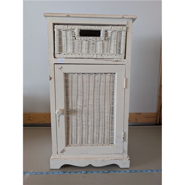 Distressed Nightstand with Wicker Drawer and Door