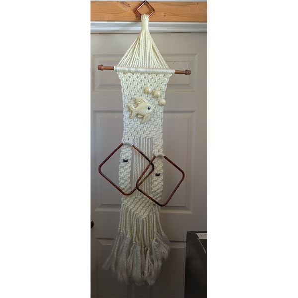 Macrame Hanging Towel Holder with Fish Décor