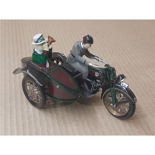 Vintage Motarcycle Side Car Windup Tin Toy.