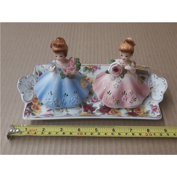 1950's Josef Originals Porcelain Dolls on Tray.