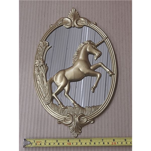 1970's Solid Brass Unicorn Mirror.