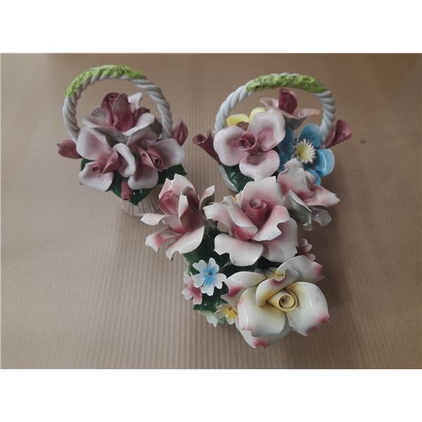 Antique Capodimonte Flower Porcelain Vases. (3)