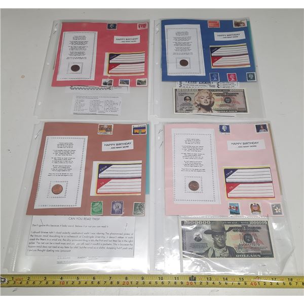 Lot of Greeting Cards with Penny and Stamps.