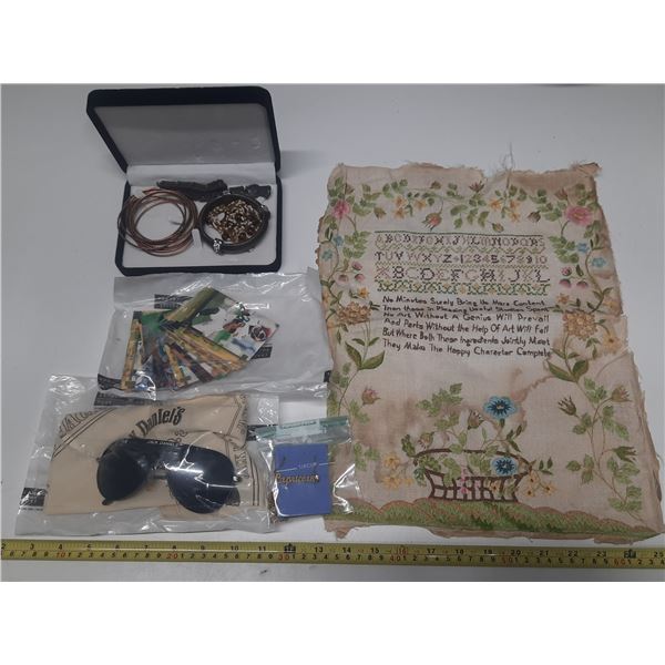 Jack Daniel's Black Sunglasses and Bandana, featuring the "Old No. 7" logo, Vintage Needlework, Jewe